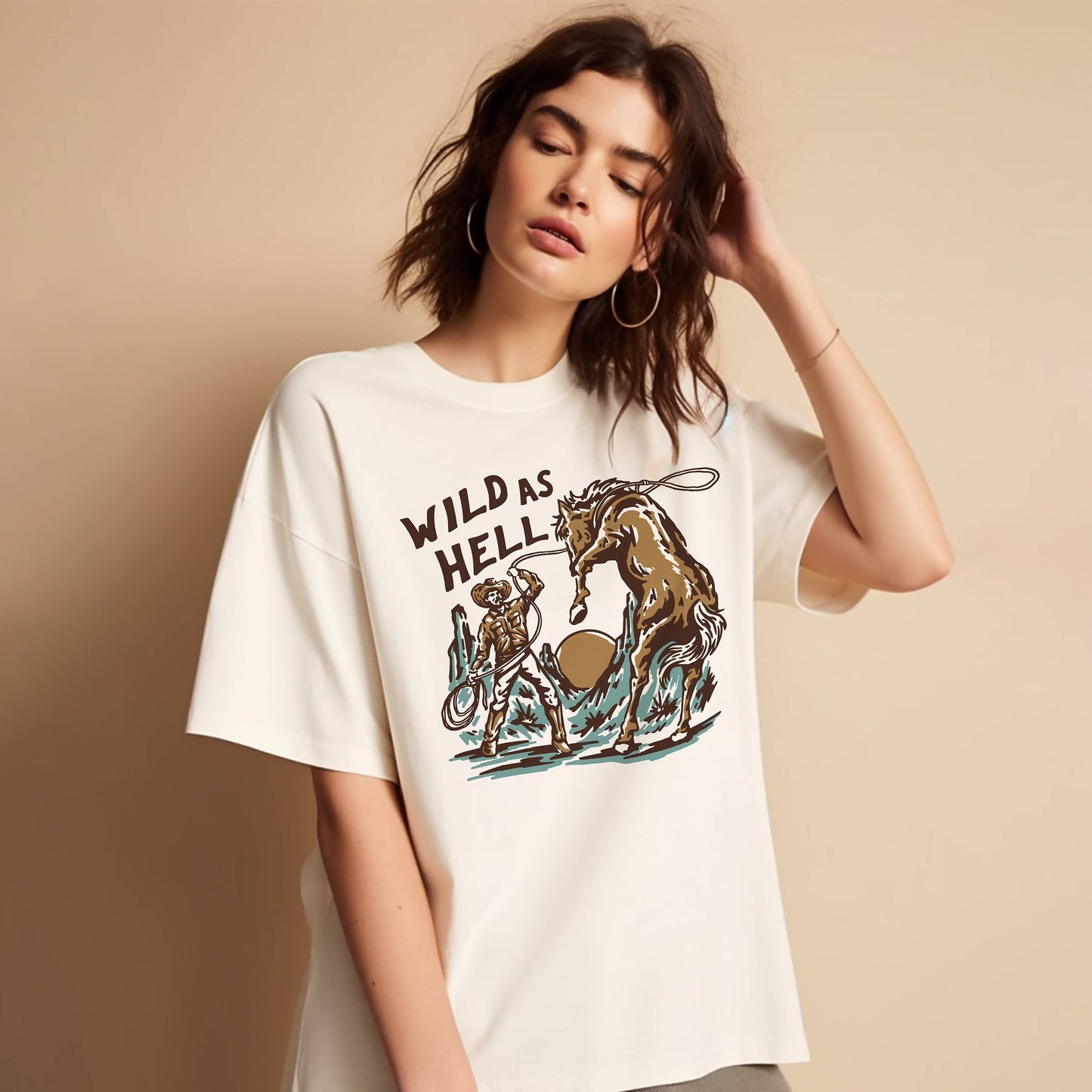 Wild As Hell Heavyweight Western Tee: Ivory / Extra Large