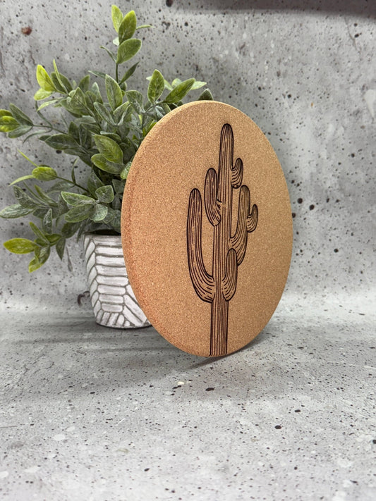 8" Saguaro Engraved Cork Trivet - vibeboxshop