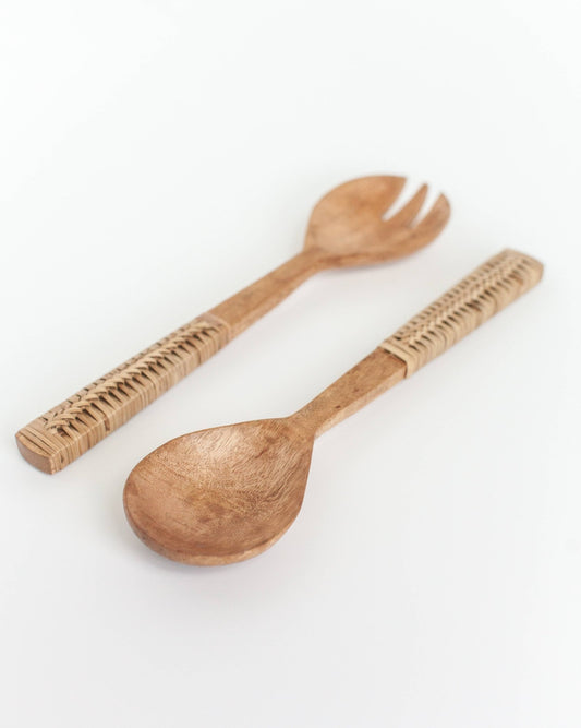Braided Mango Wood Salad Servers - vibeboxshop