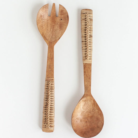 Braided Mango Wood Salad Servers - vibeboxshop