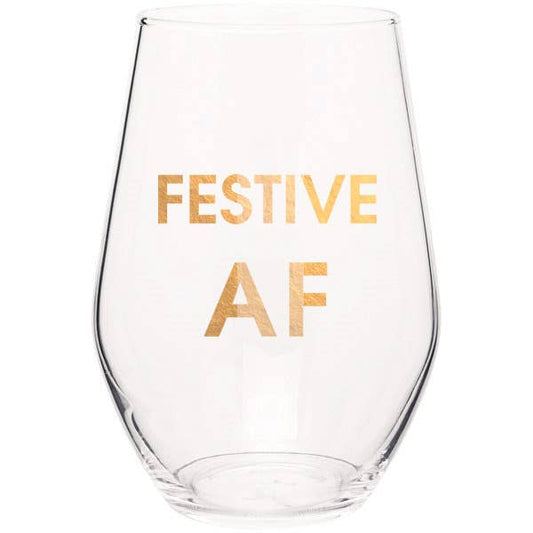 Festive AF Stemless Wine Glass - vibeboxshop