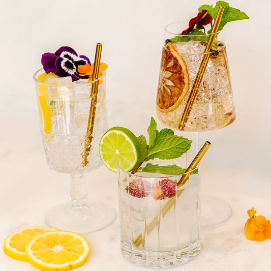 Gold Metal Cocktail Straws - Short Set of 6 - vibeboxshop