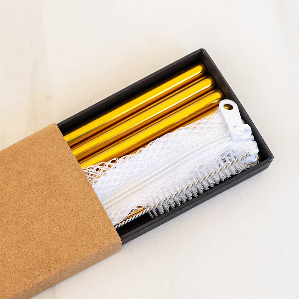 Gold Metal Cocktail Straws - Short Set of 6 - vibeboxshop