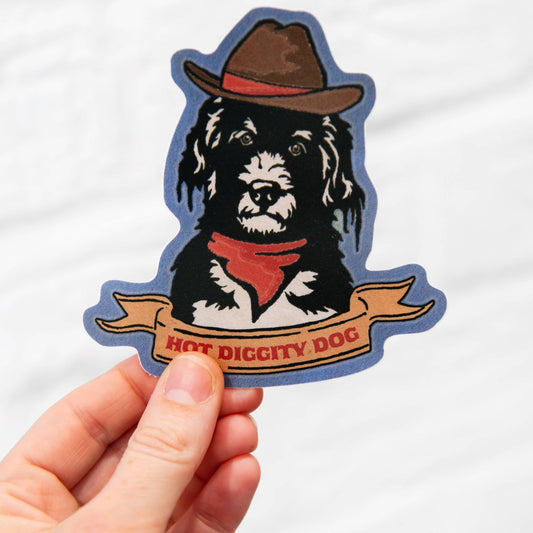 Hot Diggity Dog - Cowboy Sticker - vibeboxshop
