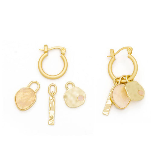 Interchangeable Charm Earring - Rose Quartz/Love/Gold - vibeboxshop