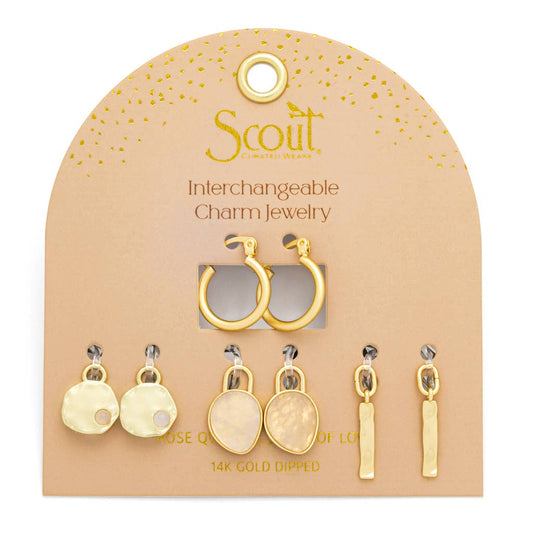 Interchangeable Charm Earring - Rose Quartz/Love/Gold - vibeboxshop