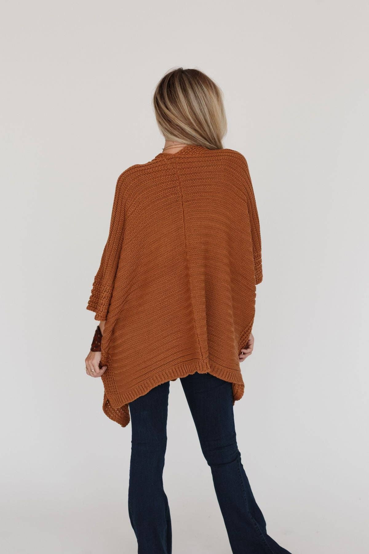 Knit Ruana Poncho - Camel - vibeboxshop
