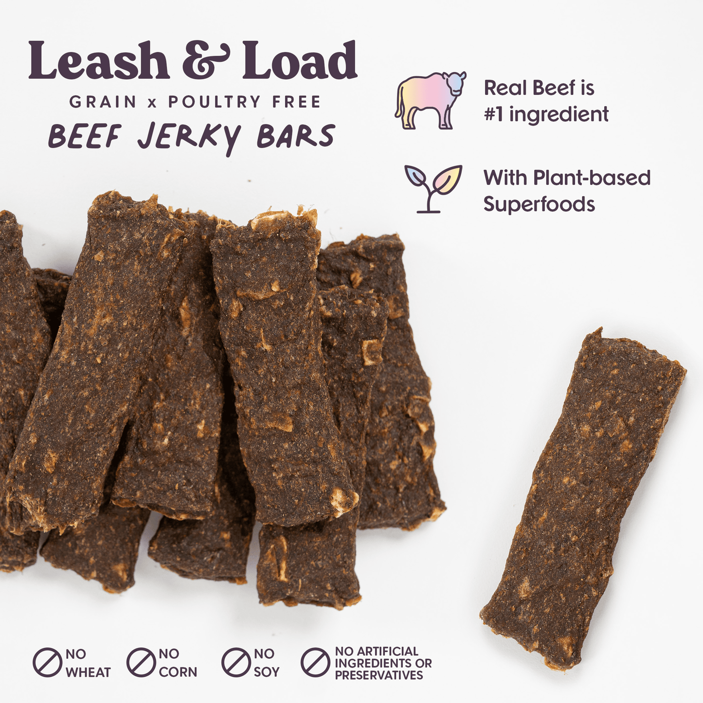 Leash & Load Beef Superfood Jerky Bars for Dogs 5oz - vibeboxshop