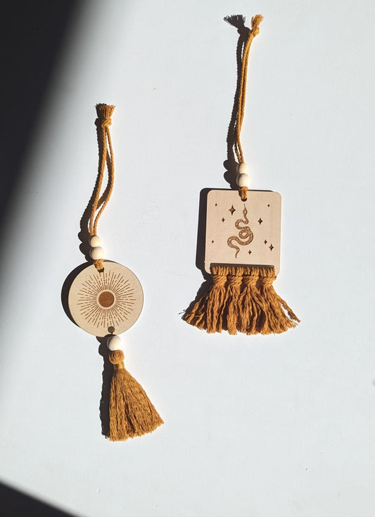 Macrame & Wood Car Charm + Wall Decor - vibeboxshop