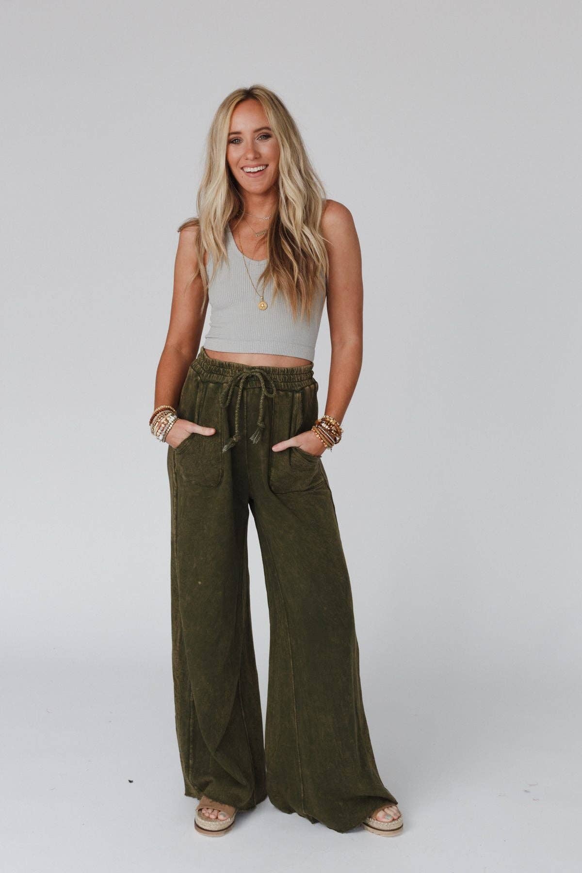 New Olive Wide Leg Pant - vibeboxshop