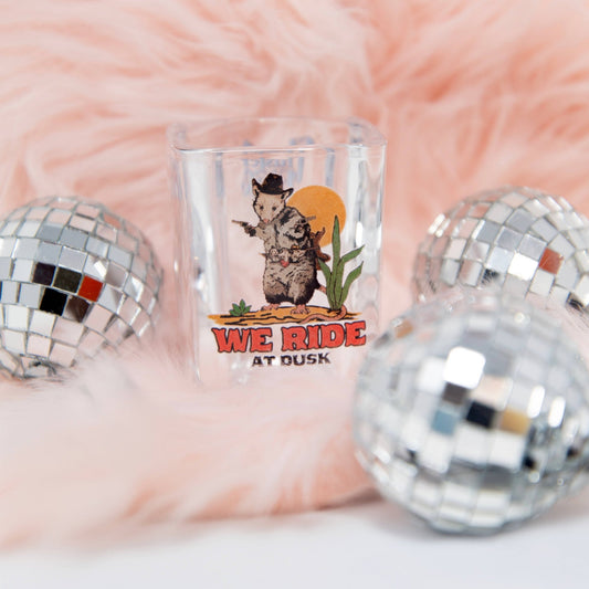 Opossum Cowboy: We Ride at Dusk Shot Glass - vibeboxshop