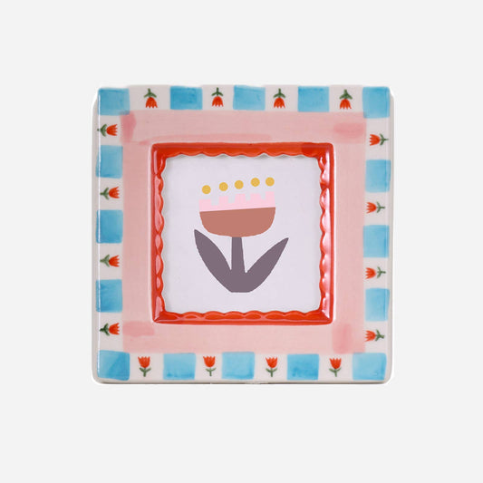 Red & Blue Floral Ceramic Photo Frame - vibeboxshop