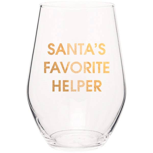 Santa's Favorite Helper Stemless Wine Glass - vibeboxshop