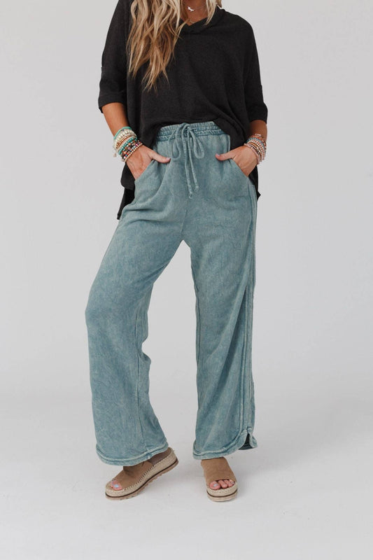 So Comfy Wide Leg Pants - New Teal - vibeboxshop