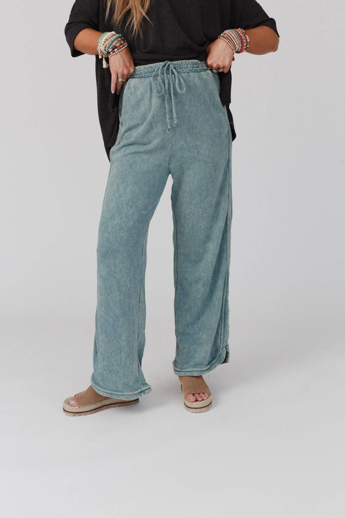 So Comfy Wide Leg Pants - New Teal - vibeboxshop