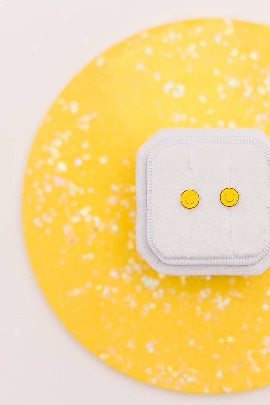 Yellow Smiley Stud Earrings - vibeboxshop