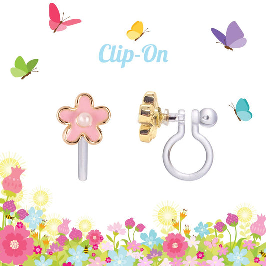 CLIP ON Cutie Earrings - Pink Fancy Flower - vibeboxshop