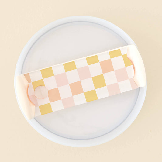 Tumbler Lid Tag - Check Peach - vibeboxshop