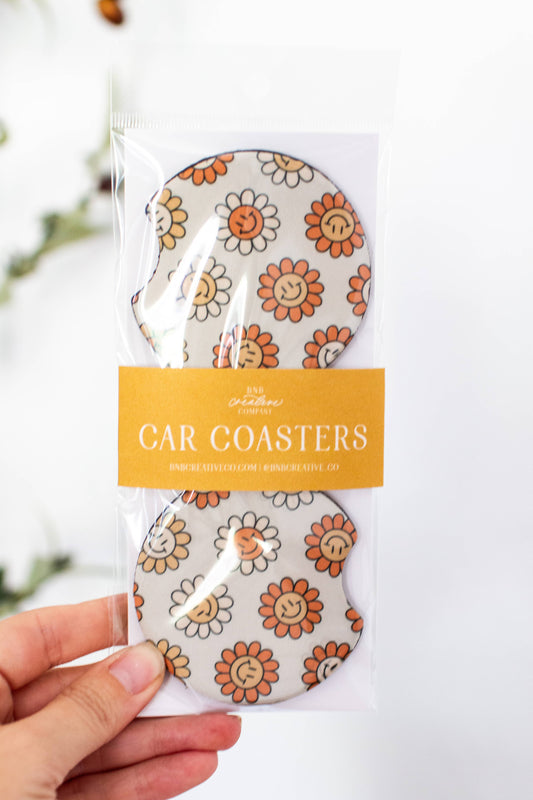 Smiling Daisies Car Coasters
