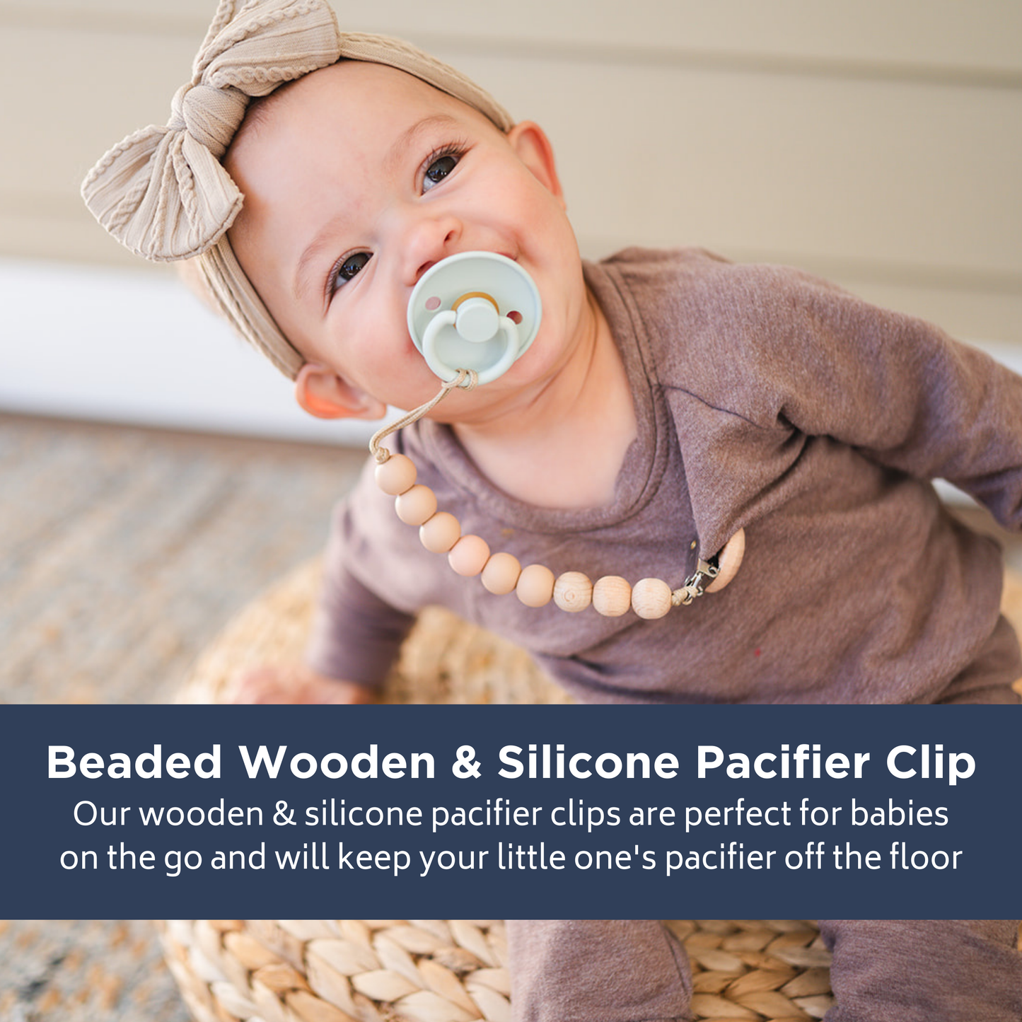 Beaded Wood & Silicone Pacifier Clip