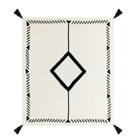 B&W Modern Boho Cotton Throw Blanket