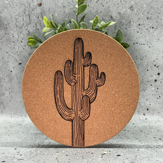 8" Saguaro Engraved Cork Trivet - vibeboxshop