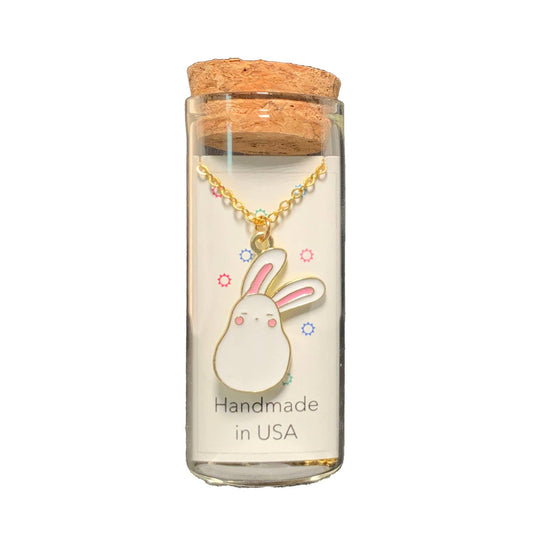 Easter Bunny Charm Necklace in a Bottle - 16 Inch