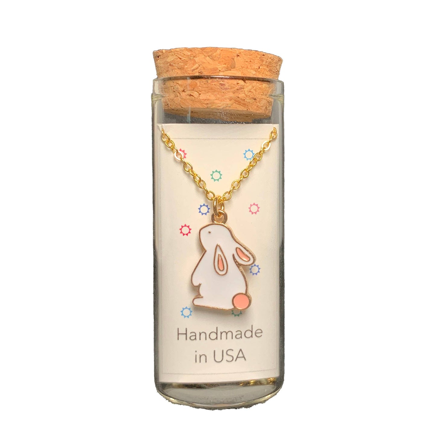 Easter Bunny Charm Necklace in a Bottle - 16 Inch