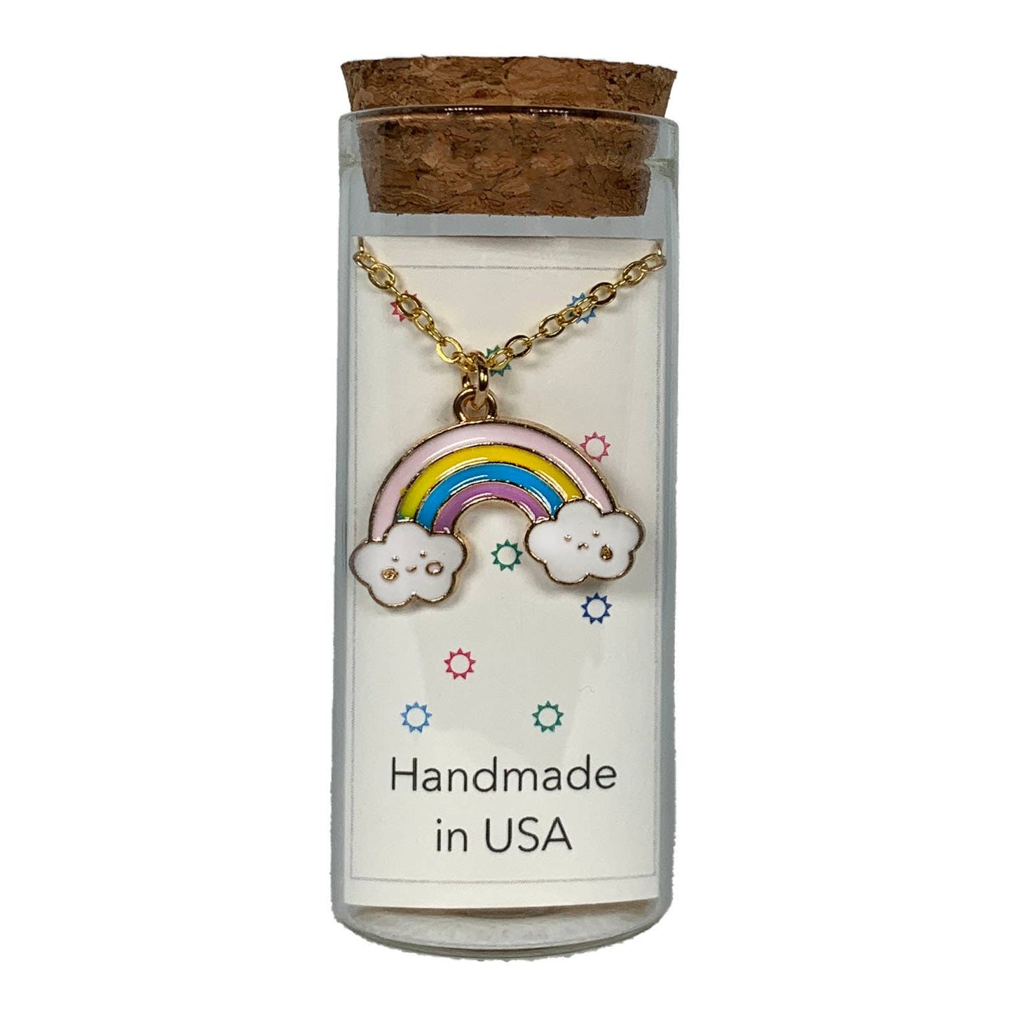 Happy & Sad Clouds & Rainbow Necklace in a Bottle-18in