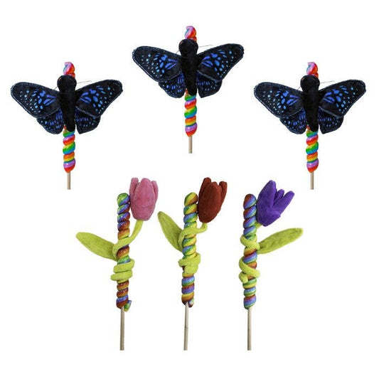 4" Plush Garden Butterfly and Tulip Flower Lollipops