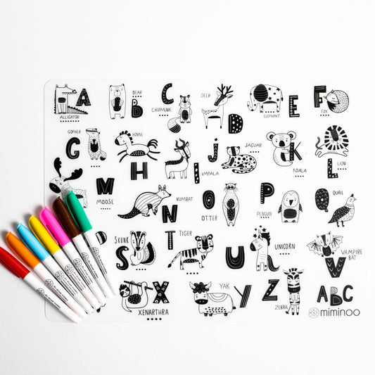 ABC Animals Silicone Reusable Coloring Mat & Markers - vibeboxshop