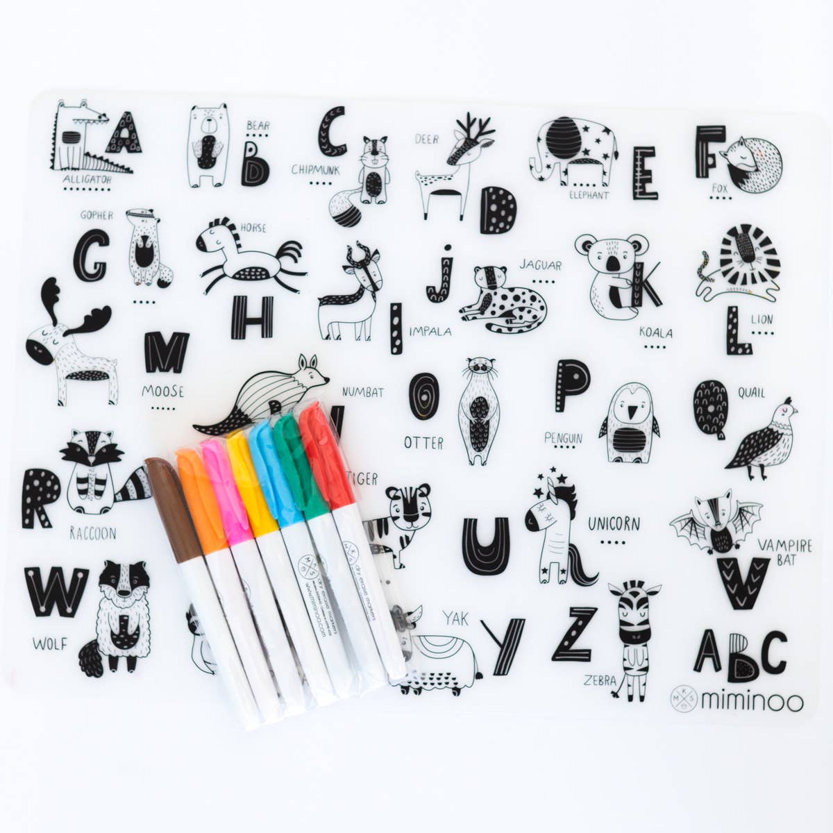 ABC Animals Silicone Reusable Coloring Mat & Markers - vibeboxshop