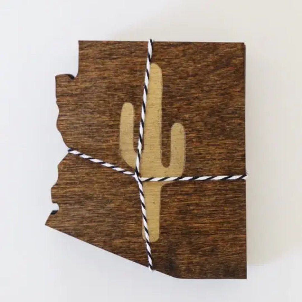 Arizona State Coasters With Gold Cactus - vibeboxshop