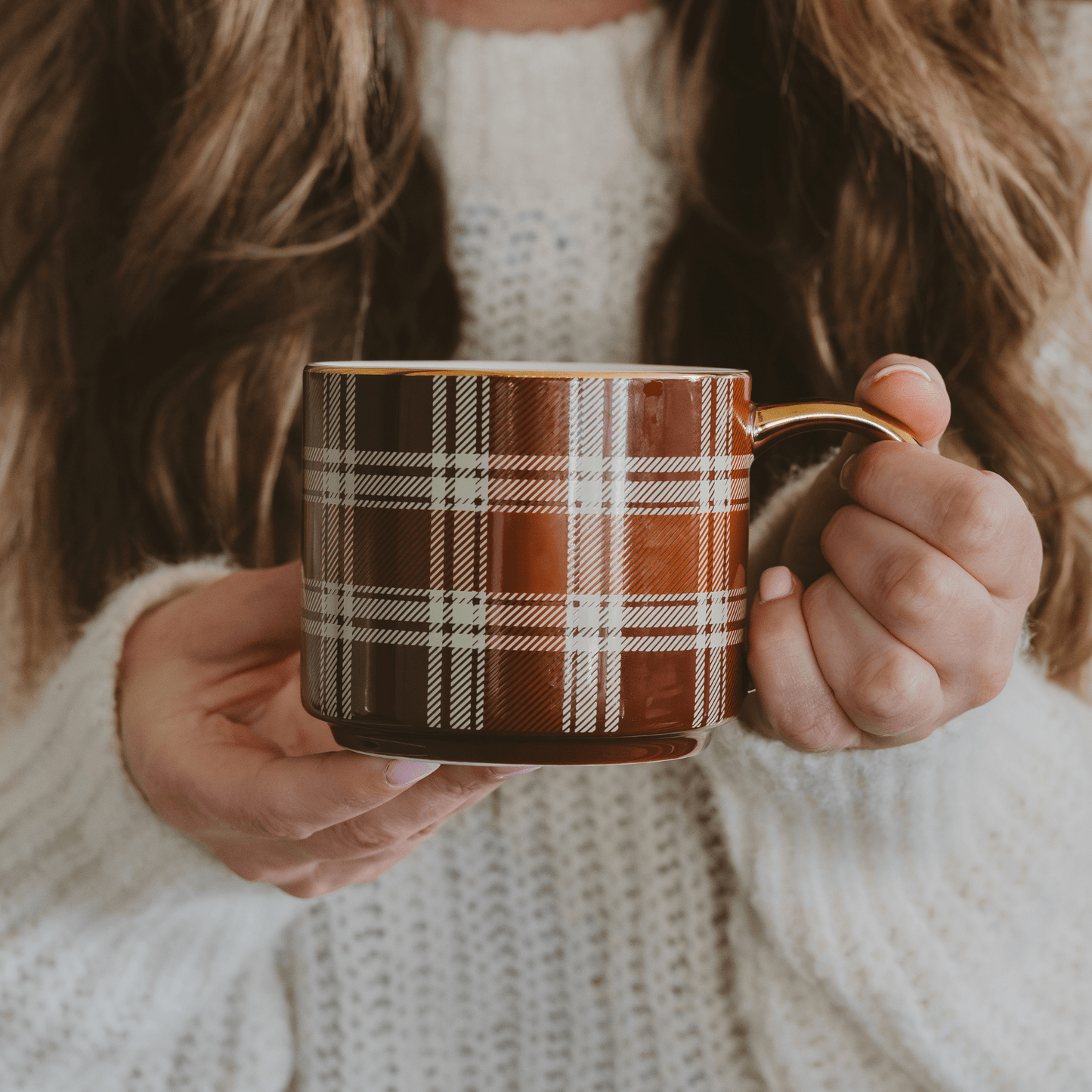 Brown Plaid Coffee Mug - vibeboxshop