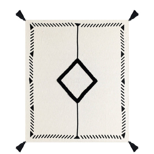 B&W Modern Boho Cotton Throw Blanket - vibeboxshop