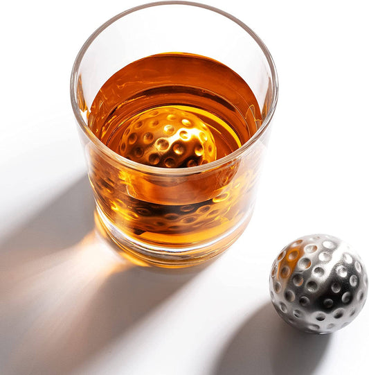 Bar Gift Set - Golf Whiskey Glasses - Golf Ball Chillers