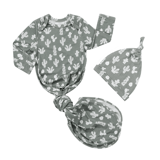 Cactus Bamboo Newborn Gown and Hat Set - vibeboxshop