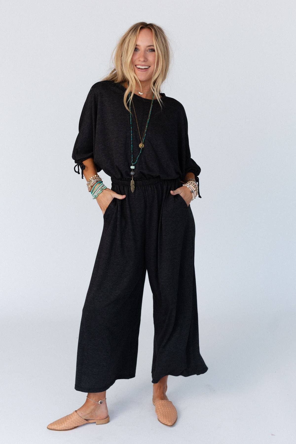 Carolina Comfy Wide Leg Jumpsuit - Charcoal - vibeboxshop