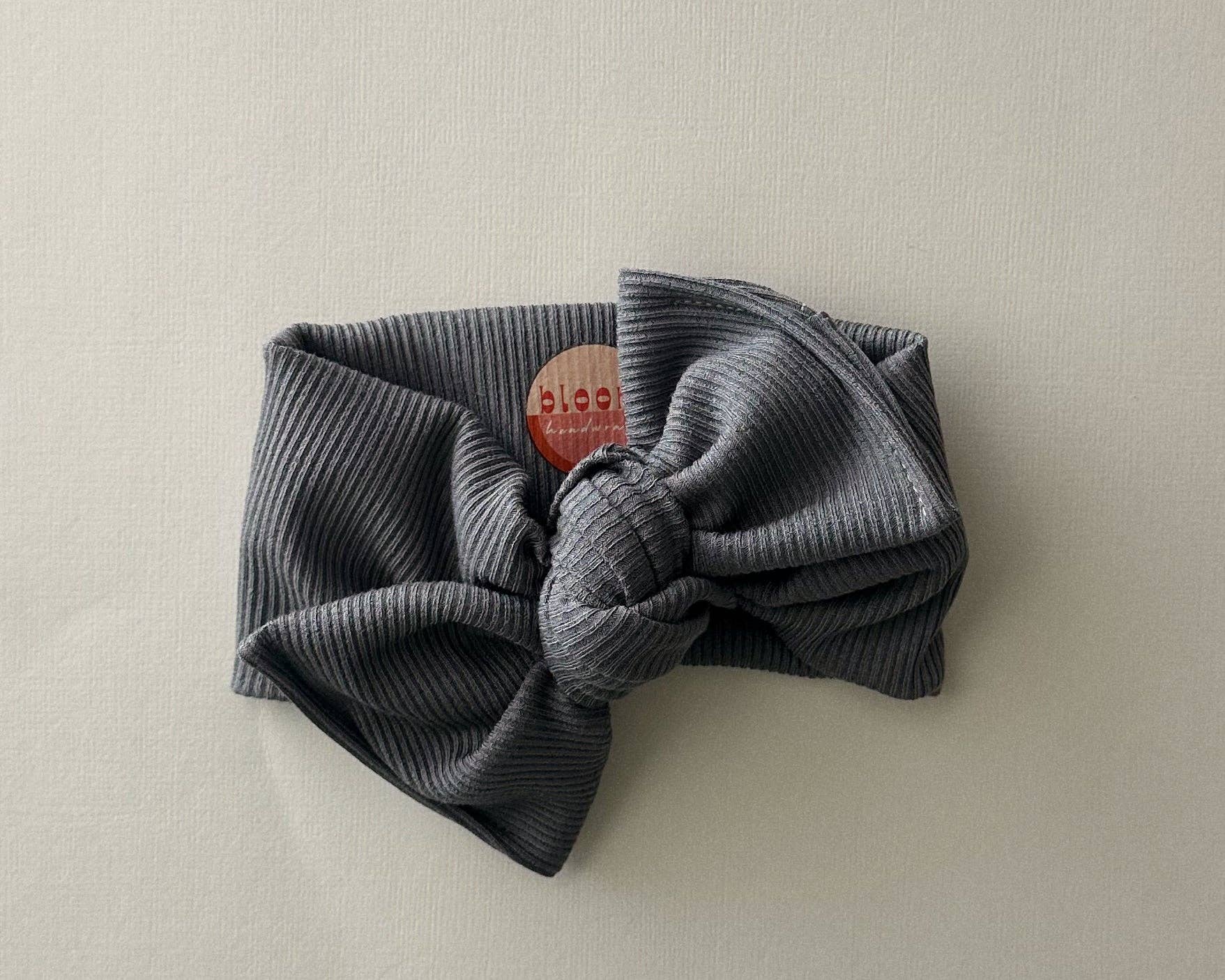 Charcoal Mini Ribbed Tie On Headwrap - vibeboxshop