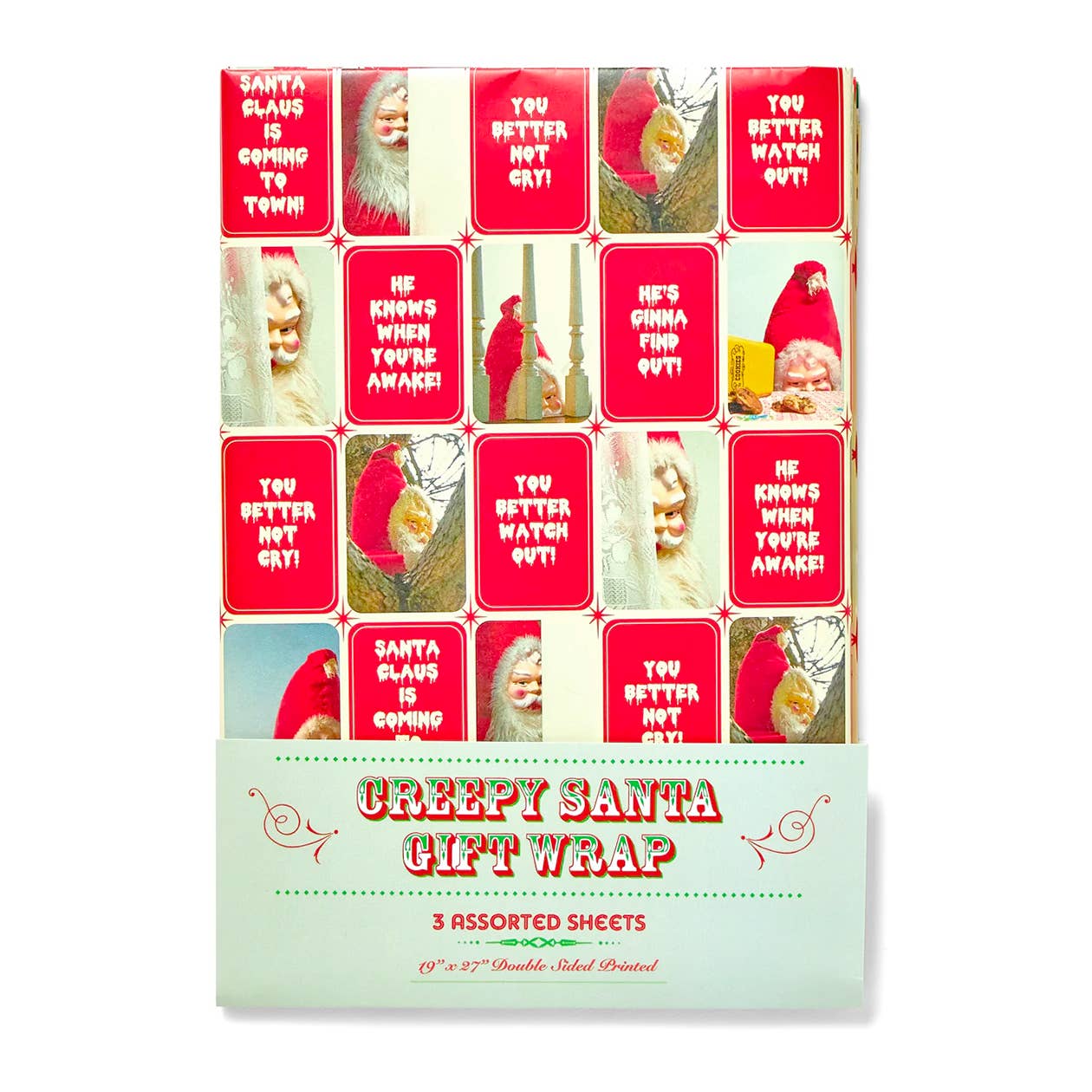 Creepy Santa Mixed Gift Wrapping Paper Set: Roll of 3 Sheets - vibeboxshop