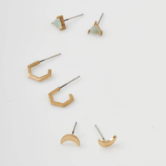 Ella Stud Earrings Trio | Stone of Protection - vibeboxshop