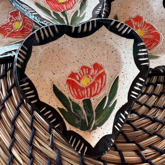 Floral Sgraffito Heart Trinket Dish - vibeboxshop