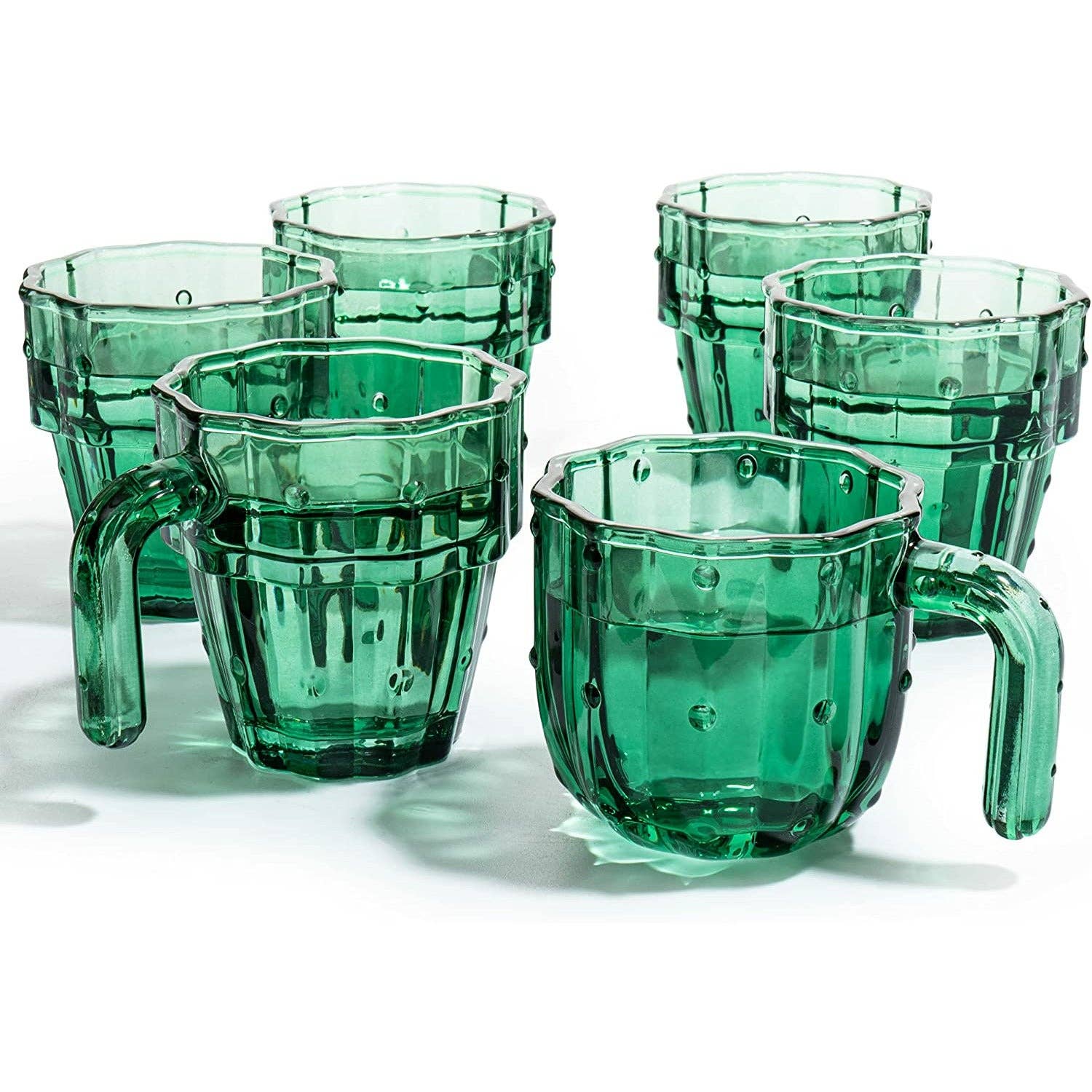 Glass Green Cactus Cups - 6 Set - vibeboxshop