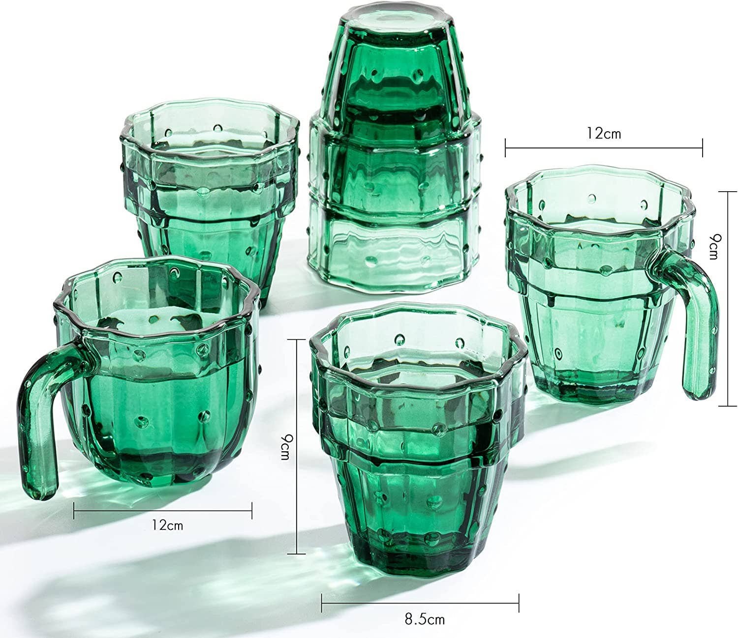 Glass Green Cactus Cups - 6 Set - vibeboxshop