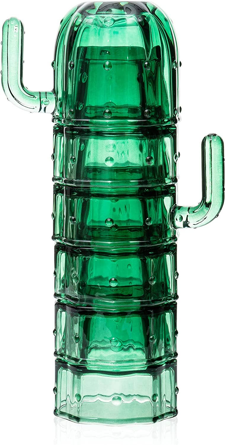 Glass Green Cactus Cups - 6 Set - vibeboxshop