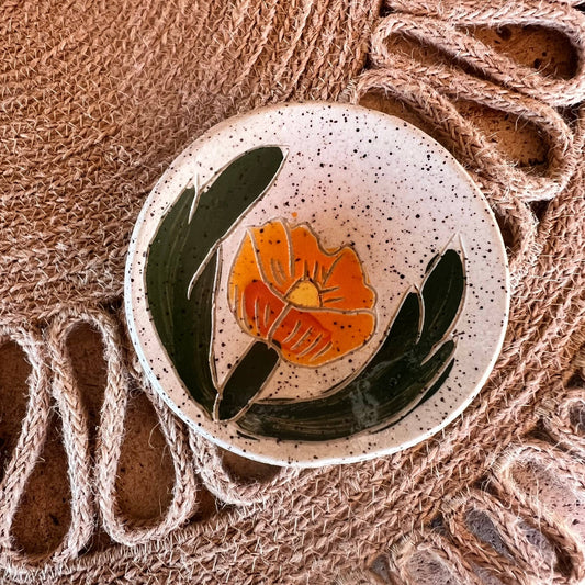 Globe Mallow Sgraffito Tea Rest 3" dish - vibeboxshop