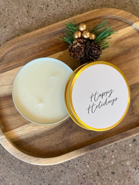 Happy Holidays 4 oz Tin Travel Candle - vibeboxshop