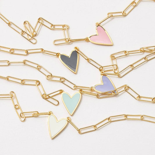 Heart Enamel Paper Clip Chain Necklace - vibeboxshop