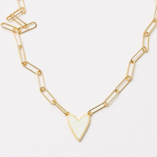 Heart Enamel Paper Clip Chain Necklace - vibeboxshop