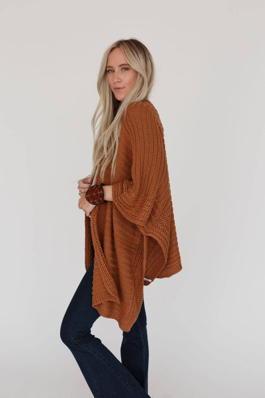 Knit Ruana Poncho - Camel - vibeboxshop